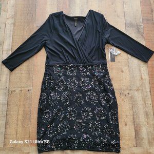 Laundry by Shelli Segal Black Long Sleeve Sequin Cocktail Dress 14